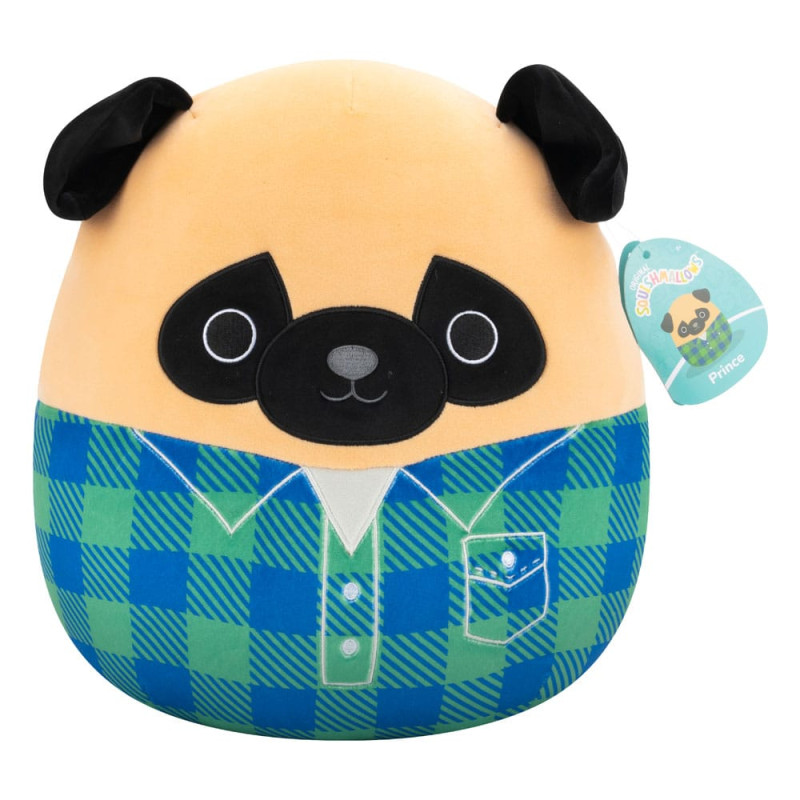 Squishmallows Plush Figure Brown Pug in Green and Blue Flannel Shirt Prince 30 cm 1