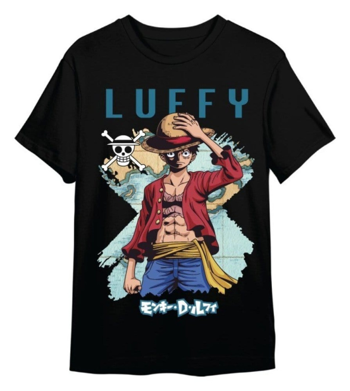 One Piece T-Shirt Monkey D. Luffy Mapa Black Size XL 1